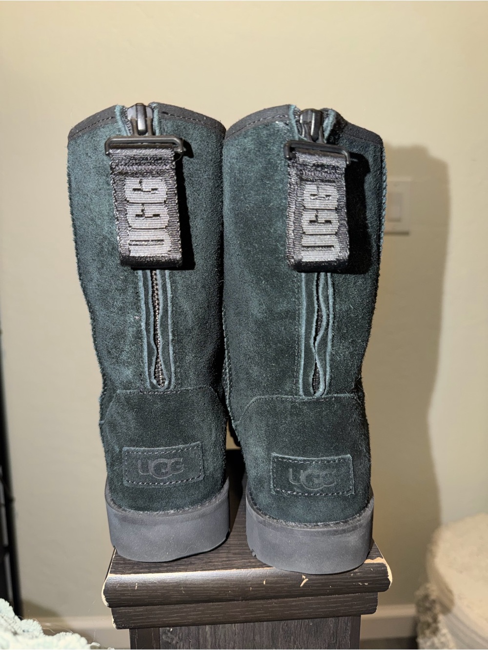 UGG Women’s Black Suede Mid-Calf Boots with Branded Pull Tabs